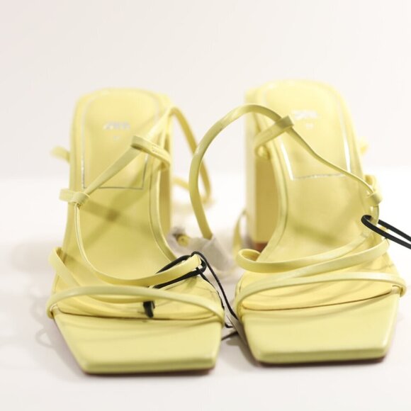 ZARA • Yellow Square Toe Strappy Heeled Sandals - Picture 4 of 5